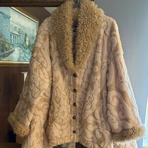 Free People Cream Floral Faux-Sherpa Button Jacket